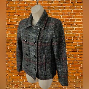 ZARA BASIC SMALL DOUBLE BREASTED PLAID WOOL COAT JACKET